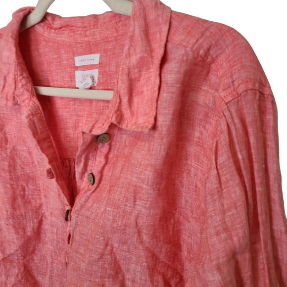 Sigrid Olsen Womens 2X Orange Linen Half Button Up Long Roll Tab Sleeves Shirt - Picture 4 of 6